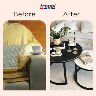 Froppi™ Coffee Table Set of 2 Marble Nesting Tables Black D70 H45 cm and White D50 H38 cm Sintered Stone Slab