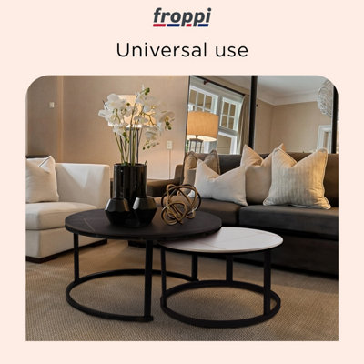Froppi™ Coffee Table Set of 2 Marble Nesting Tables Black D70 H45 cm and White D50 H38 cm Sintered Stone Slab