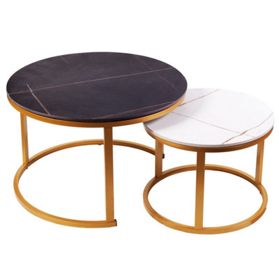 Froppi™ Coffee Table Set of 2 Marble Nesting Tables Black D70 H45 cm and White D50 H38 cm Sintered Stone
