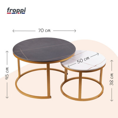 Froppi™ Coffee Table Set of 2 Marble Nesting Tables Black D70 H45 cm and White D50 H38 cm Sintered Stone