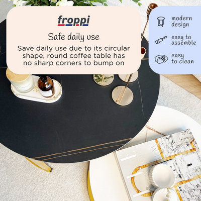 Froppi™ Coffee Table Set of 2 Marble Nesting Tables Black D70 H45 cm and White D50 H38 cm Sintered Stone