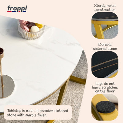 Froppi™ Coffee Table Set of 2 Marble Nesting Tables Black D70 H45 cm and White D50 H38 cm Sintered Stone
