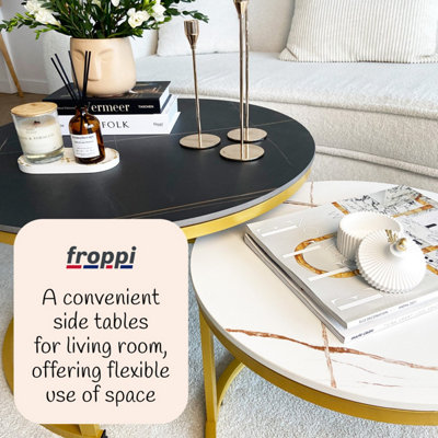 Froppi™ Coffee Table Set of 2 Marble Nesting Tables Black D70 H45 cm and White D50 H38 cm Sintered Stone