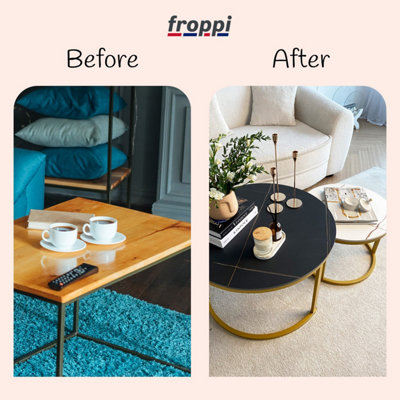 Froppi™ Coffee Table Set of 2 Marble Nesting Tables Black D70 H45 cm and White D50 H38 cm Sintered Stone