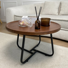 Froppi Low Coffee Table for Living Room, Modern Cocktail Table with Natural Wood Finish, Black Metal Frame D60 H39 cm
