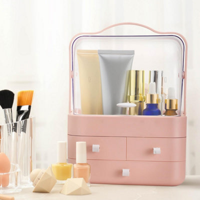 Froppi™ Multi-Purpose Makeup Organiser Pink Plastic Portable Makeup Storage Box with 3 Drawers L26.5 W18.2 H34.7 cm