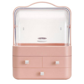 Froppi Multi-Purpose Makeup Organiser Pink Plastic Portable Makeup Storage Box with 3 Drawers L26.5 W18.2 H34.7 cm