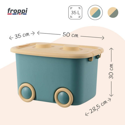 Froppi Multi-Purpose Plastic Stackable Kids Toy Storage Box with Lid and Wheels L50 W35 H30 cm Blue
