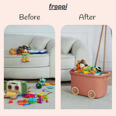 Froppi Pink Plastic Kids Toy Storage Box with Lid and Wheels, Stackable Toy Organiser L50 W35 H30 cm