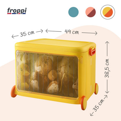 Froppi Plastic Kids Toy Storage Box with Lid, Stackable Toy Organizer with Transparent Door and Wheels, Yellow L49 W35 H38.5 cm