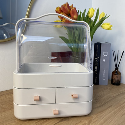 Froppi™ Portable White Plastic Makeup Organiser with Handle,  4 Compartments Makeup Storage Box L26.5 W18.2 H34.7 cm Price Comparisons | Compare The Build