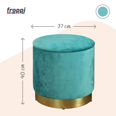Froppi Premium 25L Storage Footstool, Teal Velvet Upholstered Ottoman Stool, Padded Vanity Stool, Round Footrest Stool D37 H40 cm