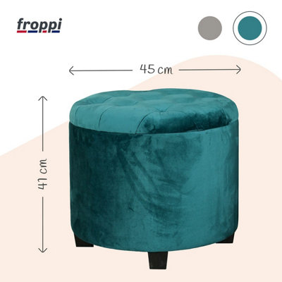 Froppi Premium 42L Storage Footstool, Teal Velvet Upholstered Ottoman Stool, Padded Vanity Stool, Round Footrest Stool D45 H41 cm