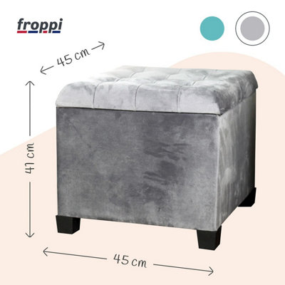 Froppi Premium 47L Storage Footstool, Storm Grey Velvet Upholstered Ottoman Stool, Square Ottoman Footrest Stool L45 W45 H41 cm