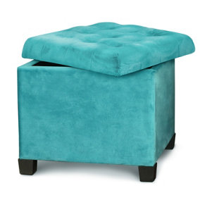 Froppi Premium Blue Green Square Footstool with Storage Teal Velvet Ottoman Storage Pouffe on Feet L45 W45 H41 cm