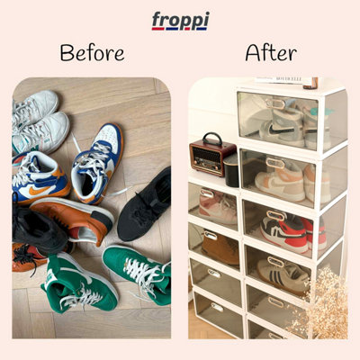 Froppi Premium Multi-Purpose Box with Magnetic Door, 4-Tier Tall Organiser for Shoes, Books, Clothes, Toys L36.5 W27.5 H87 cm