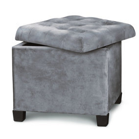Froppi Premium Square Grey Footstool with Storage Charcoal Velvet Ottoman Storage Pouffe on Feet L45 W45 H41 cm