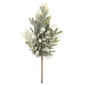 Frosted Eucalyptus and Fern Sprig Artificial Flower - Plastic - L24 x W24 x H42 cm - Green