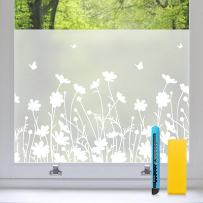 Frosted for Glass Windows, Opaque Window Film Flowers Patterned Window ...