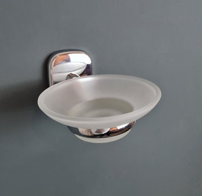 Frosted Glass Soap Holder Wall Mounted Bathroom Accessory - 4