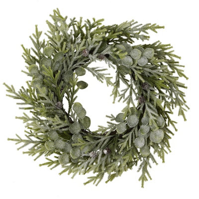 Frosted Pine and Eucalyptus Wreath - Plastic - L8 x W50 x H50 cm - White