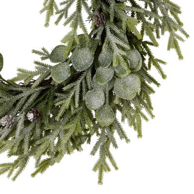 Frosted Pine and Eucalyptus Wreath - Plastic - L8 x W50 x H50 cm - White