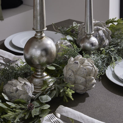 Frosted Pine Garland with Pinecones - Plastic - L12 x W12 x H180 cm - White - 6