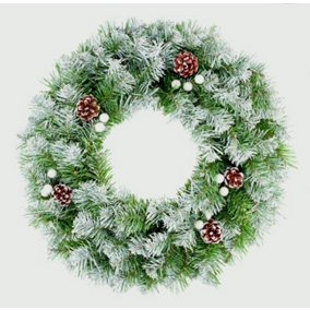 Frosted Snow Tips Christmas Door Wreath With Cones - 50cm