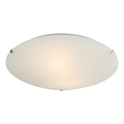 Frosted White Flush 30cm Glass Ceiling Light Fitting with Soft Swirl Decoration