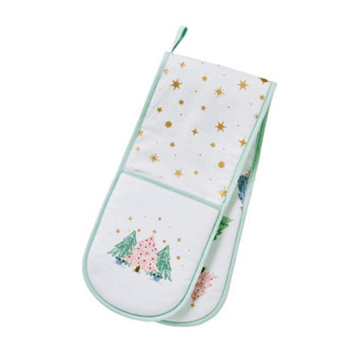 Frosty Trees Festive Graphic Print  Double Oven Glove