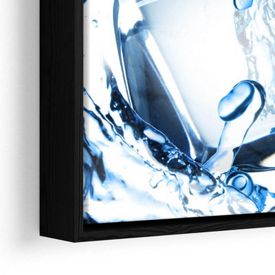 Fruit Water Splash Ice Cubes Kitchen CANVAS FLOATER FRAME Wall Art Print Picture Black Frame (H)61cm x (W)41cm
