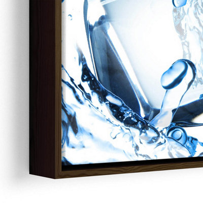 Fruit Water Splash Ice Cubes Kitchen CANVAS FLOATER FRAME Wall Art Print Picture Brown Frame (H)76cm x (W)51cm
