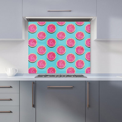 Fruity Pattern Of Pink Grapefruit Premium Glass Kitchen Splashback W900mm x H750mm