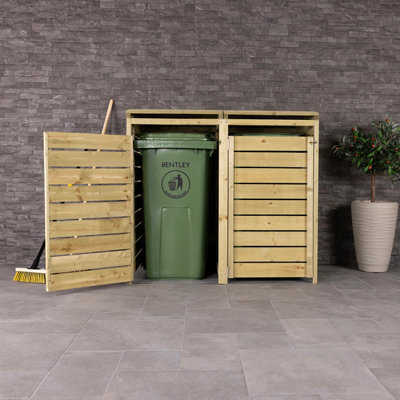 FSC Certified Double Wooden Wheelie Bin Storage Unit Dustbin - Pressure Treated