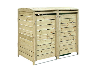 FSC Certified Double Wooden Wheelie Bin Storage Unit Dustbin - Pressure Treated