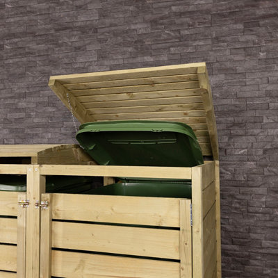 FSC Certified Double Wooden Wheelie Bin Storage Unit Dustbin - Pressure Treated