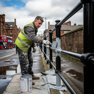 UK contractor carrying out external railing maintenance