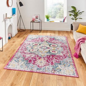 Fuchsia Blue Abstract Geometric Traditional Rug For Dining Room-160cm X 220cm