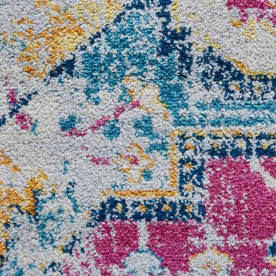 Fuchsia Blue Abstract Geometric Traditional Rug For Dining Room-160cm X ...