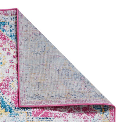Fuchsia Blue Abstract Geometric Traditional Rug For Dining Room-160cm X ...