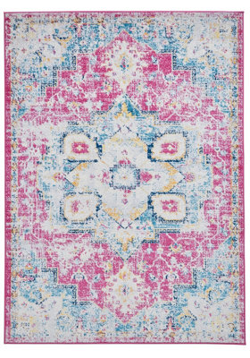 Fuchsia Blue Abstract Geometric Traditional Rug For Dining Room-160cm X ...