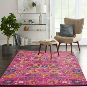 Fuchsia Floral Luxurious Traditional Abstract Rug For Dining Room-114cm X 175cm