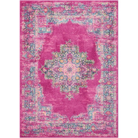 Fuchsia Persian Rug, Luxurious Floral Rug, Stain-Resistant Traditional Rug for Bedroom, & Dining Room-114cm X 175cm