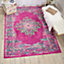 Fuchsia Persian Rug, Luxurious Floral Rug, Stain-Resistant Traditional Rug for Bedroom, & Dining Room-160cm X 221cm