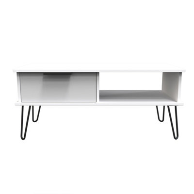 Fuji 1 Drawer Coffee Table in Grey Matt & White (Ready Assembled)