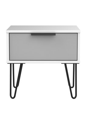 Fuji 1 Drawer Lamp Table in Grey Matt & White (Ready Assembled)