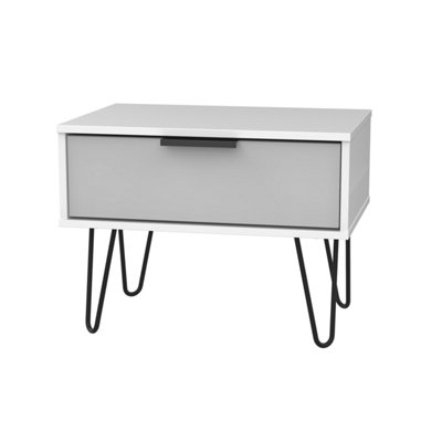 Fuji 1 Drawer Lamp Table in Grey Matt & White (Ready Assembled)