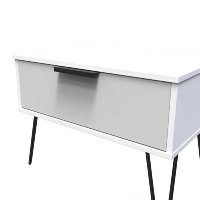 Fuji 1 Drawer Side Table in Grey Matt & White (Ready Assembled)