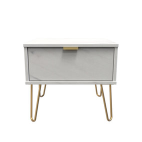 Fuji 1 Drawer Side Table in Marble (Ready Assembled)