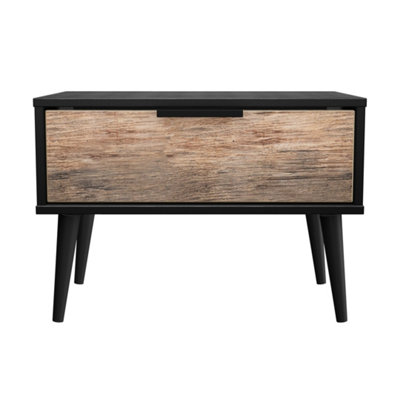 Fuji 1 Drawer Side Table in Vintage Oak & Black (Ready Assembled)